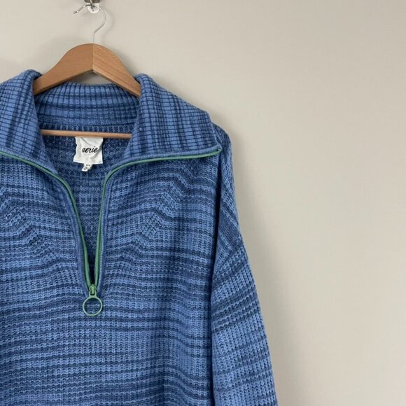 Aerie Blue Spacedye Quarter Zip Pullover Sweater Size XS - Picture 6 of 6